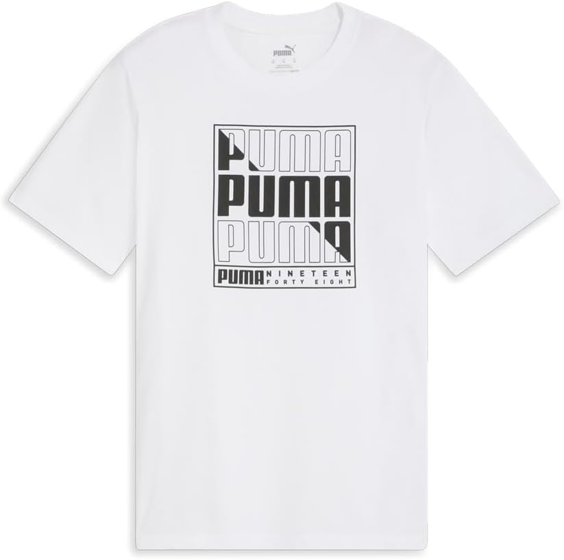PUMA Mens Graphics Wording Crew Neck Short Sleeve Casual Tops Casual - White