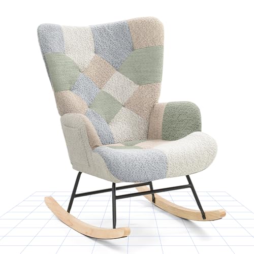 FLEXISPOT Schaukelstuhl mit Hoher Rückenlehne & Armlehnen – Moderner Schwingsessel mit Holzkufen, Gepolsterter Relaxsessel für Wohnzimmer & Schlafzimmer, Bis 120 kg Belastbar