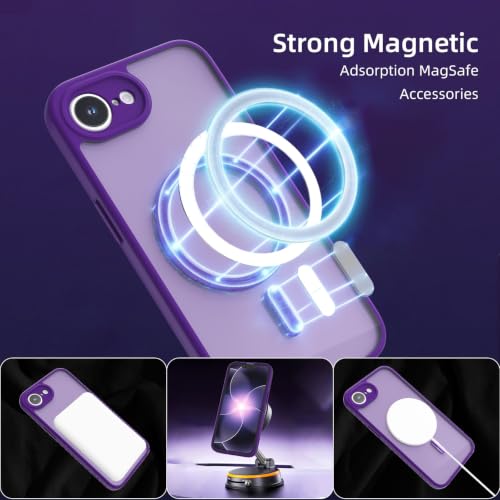 K TOMOTO Magnetic Case Compatible with iPhone 16e/iPhone 17e [for MagSafe] [Anti Yellowing] Translucent Matte Phone Case with Camera Lens Guard, Rugged Protective Cover, Purple — view 5