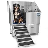 KANIS Professional Stainless Steel Dog Bathing Station - Grooming Tub w/Ramp, Storage Drawer, Floor Grate & Faucet/Dog Bathtub for Large, Medium & Small Pets (50", Left RAMP - 1 Drawer)