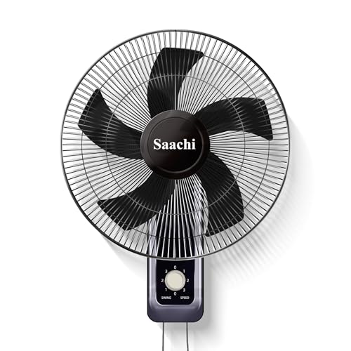 Saachi 16-Inch Wall Fan with Powerful Motor 3-Speed Settings 5-Blade Design Wide Oscillation & Overheat Protection Energy Efficient & Silent Cooling NL-FN-1740W-BK