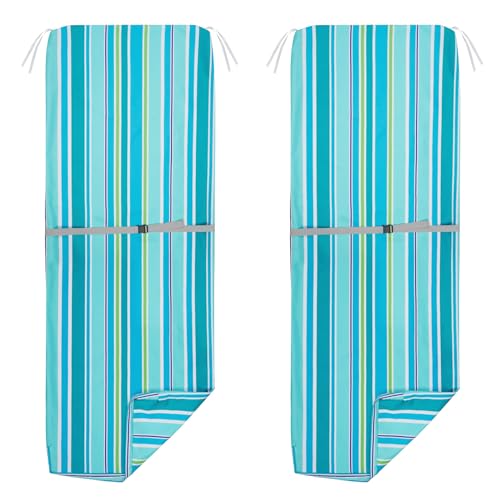 NettyPro Outdoor Patio Lounge Chair Cushion Covers Set 2 with Zipper and Tie, Water Repellent UV Resistant, 80 x 26 x 3 Inch, Replacement Cover Only, Stripes Turquoise