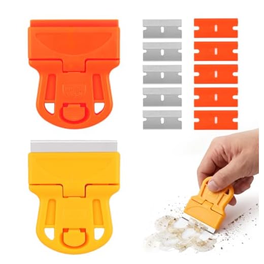 1 Pack Plastic Razor Blade Scraper Tool with 5 Plastic & 5 Metal Blades