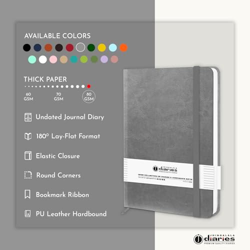 Image of Jhingalala Diaries - Hardbound Leather Cover Pocket Size Corporate Executive Diary Notebook I Pocket Diary For Men and Women I A6 Size I 80gsm Paper I 192 Ruled Pages (Grey)