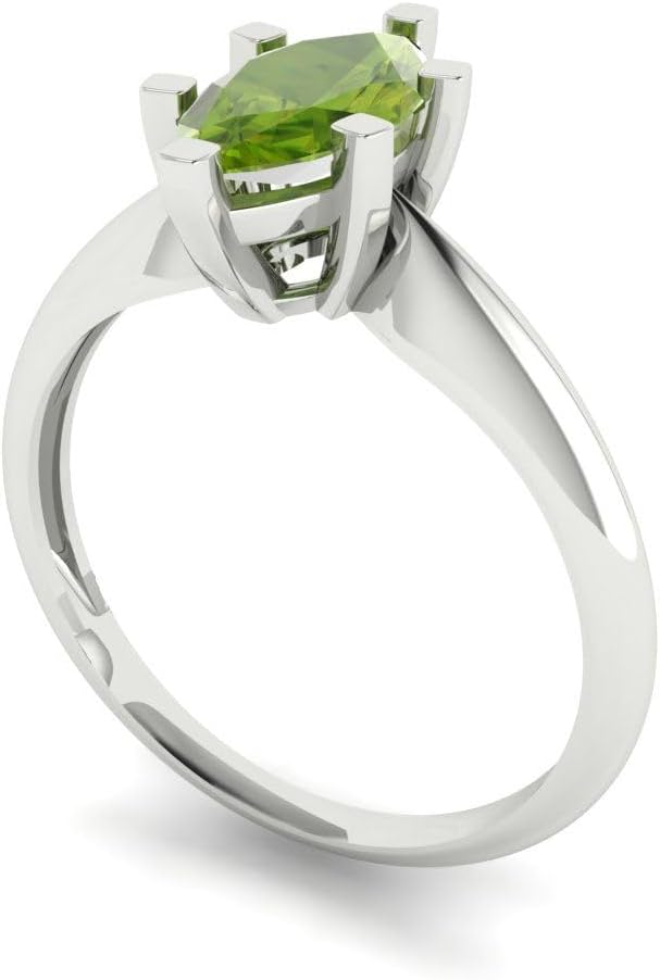 Clara Pucci 1 cttw Marquise Cut Solitaire Maximalist Cocktail Statement Ring for Women - 14K White Gold Plated .925 Sterling Silver (10x5mm Natural Peridot)