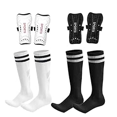 2 Shin Guards with Socks, Black + White