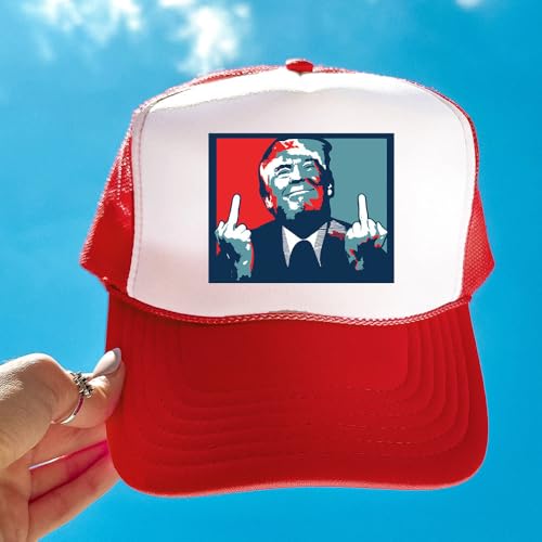 Image of TeesAndTankYou Trump Middle Fingers Foam Trucker Cap Adjustable Mesh Back Hat