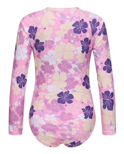 Image of Girls One Piece Rash Guard Long Sleeve Swimsuits for Girls UPF 50+ Sun Protection Bathing Suits 3-16 Years