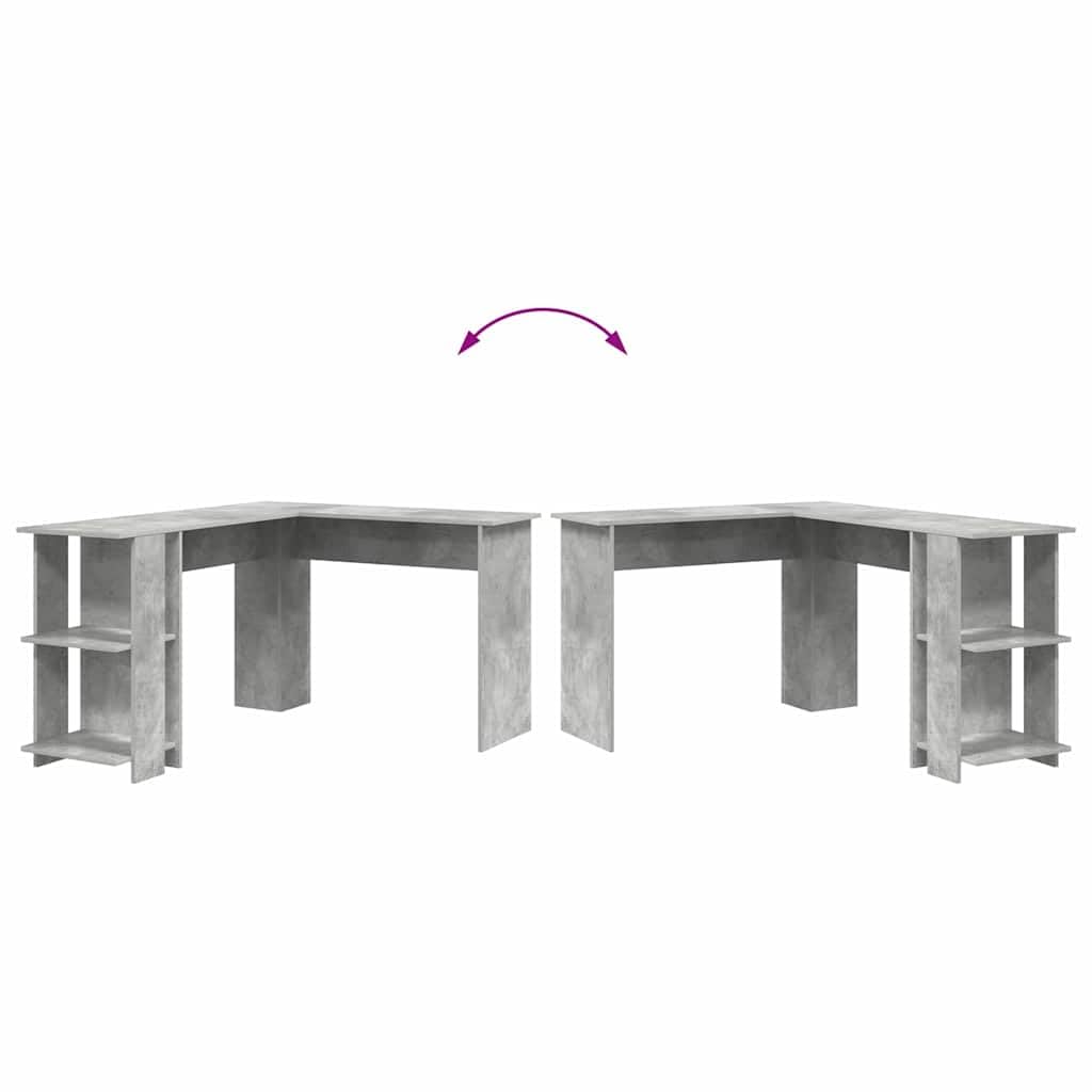 Scrivania angolare grigio cemento, 140 x 113,5 x 75 cm, in legno con 2 ripiani, moderna scrivania da ufficio per casa e studenti, tavolo da lavoro compatto per un uso efficiente