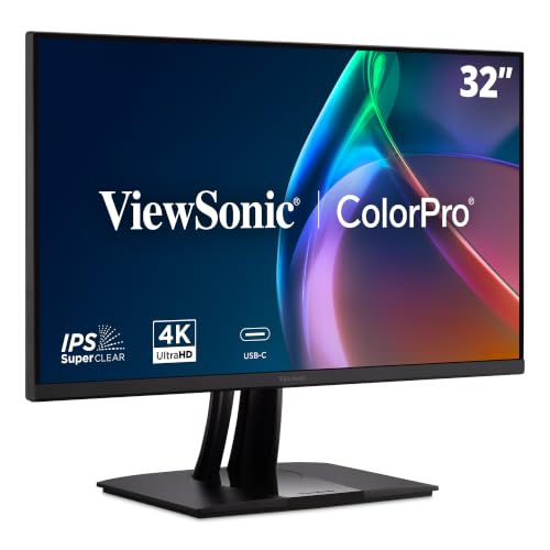 Image of ViewSonic VP3256A-4K 32 Inch 4K ColorPro Monitor, IPS Panel with 100% sRGB and Pantone Validated for Professional Content Creation, Advanced Ergonomics, 100W USB-C, HDMI, and DisplayPort Inputs