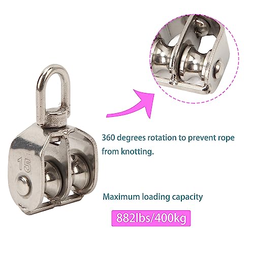 Bloco de polia dupla de elevação de 2 unidades, roda de reboque de fio giratório M15 de aço inoxidáv