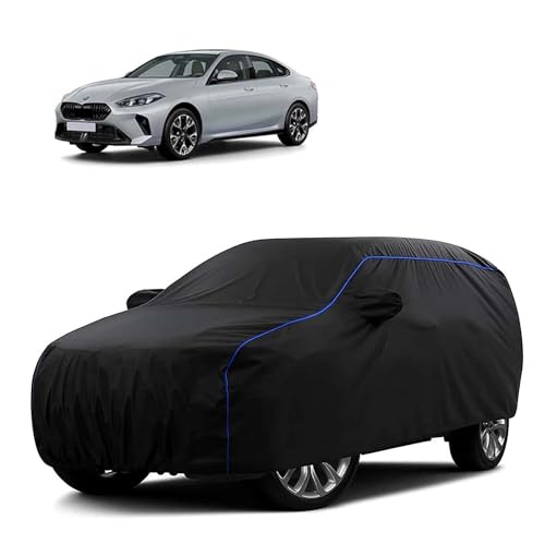Image of Sulfar 100% Water Resistant Car Body Cover Compatible with Mirror for BMW 2 Series Gran Coupe (Triple Stitched, Full Bottom Elastic, Black Tafetta with Blue Piping)