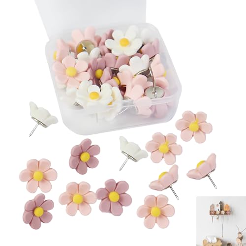 30 Stück Blumen Reißzwecken, Blumige Pinnnadeln Set, Pins Für Pinnwand, Kreative Dekorative Pinnwand Nadeln Für Pinnwand Korktafel Fotowand Büro & Zuhause Dekoration (Rosa Serie)