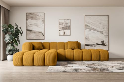 ALTDECOR Ecksofa in L-Form Corner Sofa Bett Eckcouch Couch Wohnlandschaft Cauchsofa Olea-L2-289x176x71 cm Senfgelb