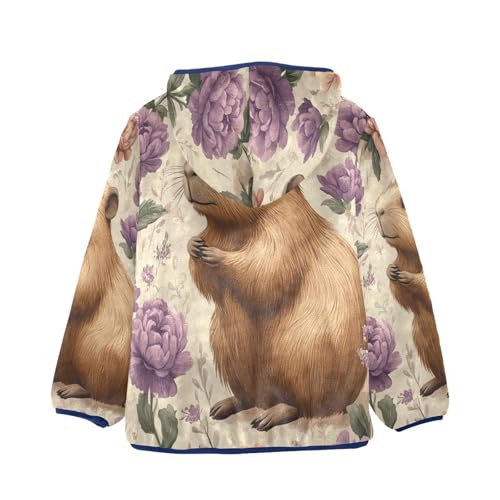 Floral Guinea Pig Pattern Toddler Fleece Jacket Girl Boys Hooded Fleece Jacket Coat Warm Outwear Zip-up 3-10T2