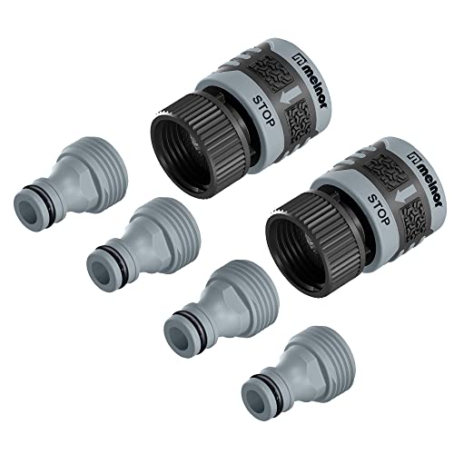 Melnor 65175AMZ 6 Piece Quick Connect Starter Set Connector Bundle, Product Adapter, Product End Connector, Black, Grey by Melnor - Used condition - US$7.64