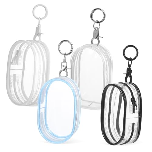 MUSISALY 4pcs Clear Figure Display Bags with Keychain Attachment Zipper Doll Storage Pouches Small Transparent Bags for Dolls and Figurines Convenient and Display Cases