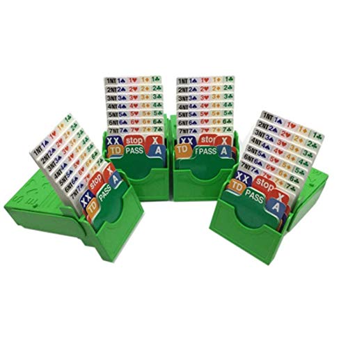 Set of 4 Green Bridge Playing Cards with Bridge Bidding Box and Bridge Playing Cards Together Play in Tournment