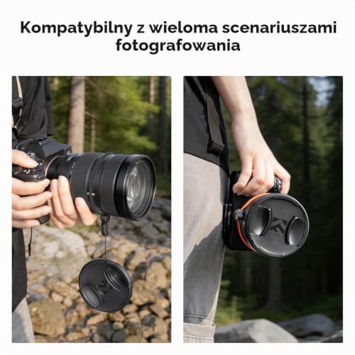 K&F Concept 2 nasadki obiektywu 46 mm + 2 elastyczne sznurki zapobiegające wyciekom + 1 ściereczka do czyszczenia puste opakowanie kompatybilne z aparatami Canon Nikon Sony Olympus Fujifilm Pentax