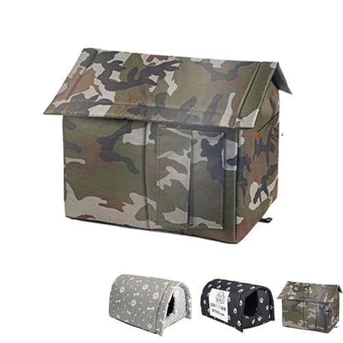 ペットハウス 猫 屋外防水キャットハウス ペットの巣 野良猫 野良犬 屋外のペットの家 クッション付き 犬小屋 屋根付き 厚みのあるペットハウス防水折りたたみ式キャットドッグテント安全で暖かい耐候性野良猫シェルター冬用 (S,迷彩の家) 迷彩の家 S