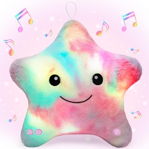 Image of Subao Sensory Toys for Toddlers,14 inch Toddler Pillow with Light & Music,Plush Star Night Light for Kids Autism Sensory Products,Birthday Xmas Easter Gifts for 3 4 5 6 7 8 9 10 Year Old Girls Colorful