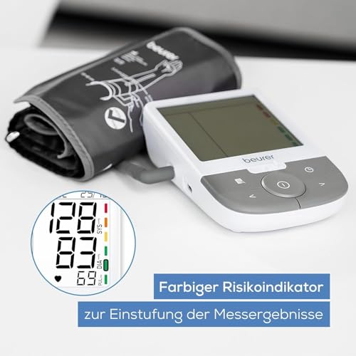 Beurer BM 53 Oberarm-Blutdruckmessgerät, made in Europe,klinisch validiert, AFib-Erkennung zur Schlaganfallprävention, Risikoindikator, Armumfänge, Datenübertragung zu Apple Health und co., Grau-Weiß