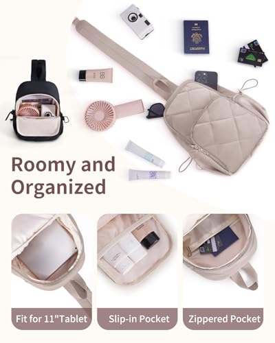 Wandering Nature Sling Bag for Women Lightweight Quilted Crossbody Bag Fits for 11" Tablet with Breathable Back Panel Anti Theft Pocket Padded Strap USB Charge Port, Ideal for Travel, Daily Use - Image 3
