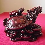 1 X Dragon Headed Turtle in a Dark Red Resin Finish with Baby Turtle on Shell and Standing on a bed of Coins and Gold Ingots; 8c