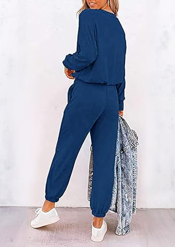 Image of PRETTYGARDEN Women's Two Piece Outfit Long Sleeve Crewneck Pullover Tops And Long Pants Tracksuit | Long Sleeve Shirts, Jogger Pants Pockets, Matching Track Suits, Fall Spring Comfy Clothes for Casual Outing, Cruise, Airport