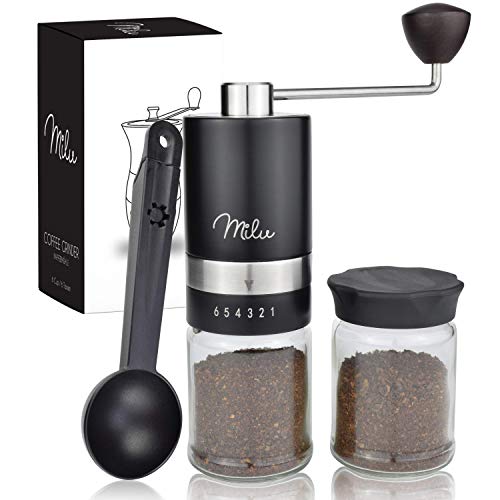 Milu Manuelle Kaffeemühle Handkaffeemühle mit Edelstahl Mahlwerk I 6 Stufen Mahlgradeinstellung I Espressomühle I – mit…