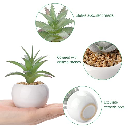 Cewor 6Pcs Succulents Plants Artificial In Mini White Ceramic Pots, Small Succulent In Pots Faux Succulent Fake Indoor Plants For Office Decor Home Decoration Bedroom Desk Bathroom Windowsills Aesthe #TOP2