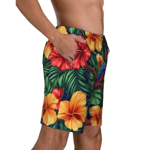 Beautiful Bird Flower Print Men's Beach Pants Lightweight Quick-Dry Swim Pants with Mesh Lining for Men3