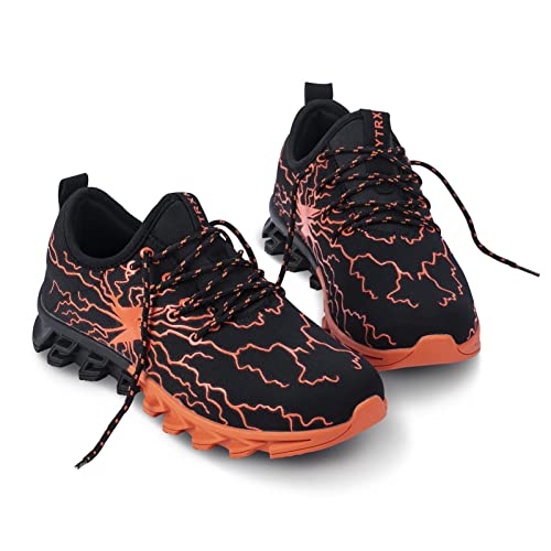 Boys Girls Running Tennis Shoes Kids Sneakers Non Slip Breathable Strap Athletic Sports Shoes Black Orange 4 Big Kid #TOP7