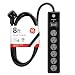 GE Power Strip Surge Protector, 6 Outlets, 8ft Extra Long Power Cord, Flat Plug, 1300 Joules, Safety Locks, Multi Outlet, Wall Mount, Black, 33662