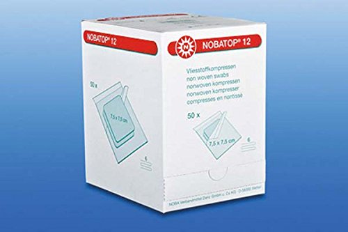 Nobatop 12 compresas de tela no tejida, 50 x 2 unidades, estériles (7,5 x 7,5 cm)