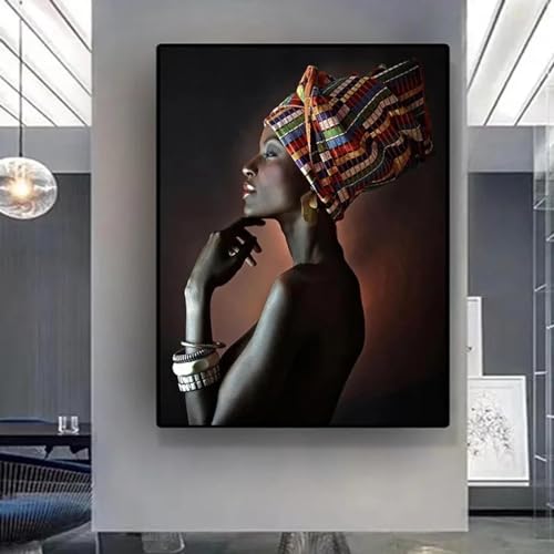 Tableau femme africaine portrait sur toile scandinave salon 95x145cm