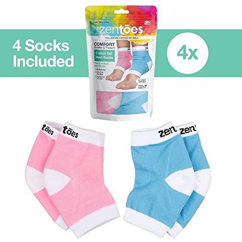 Zentoes Moisturizing Heel Socks 2 Pairs Gel Lined Toeless Spa Socks To Heal And Treat Dry, Cracked Heels While You Sleep (Regular, Blue And Pink) #TOP3