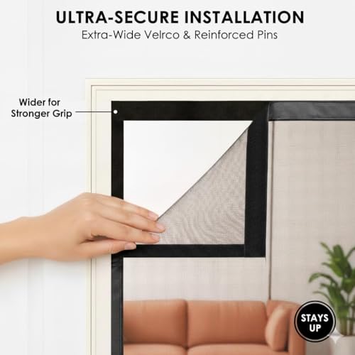 Image of SHOPPOFOBIX Mosquito Net for Doors with Magnet - Strap Magnetic Door Screen, 100 x 210 cm, Full Frame Auto-Closing Insect Curtain with Self-Adhesive Hook Tape for All Door Types (Lining)