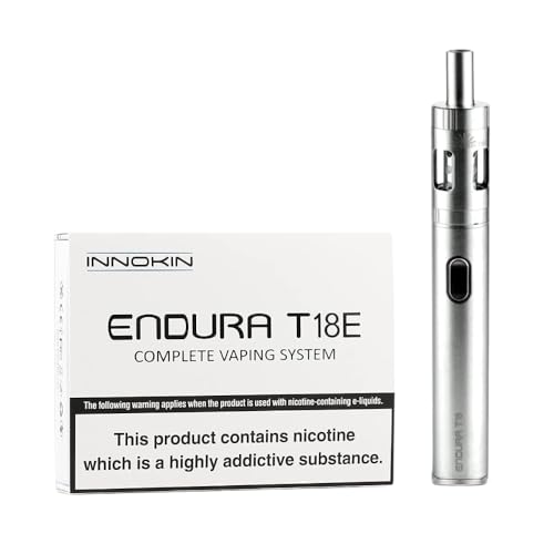 INNOKIN Endura T18E Vape Pen Kit Powerful 1000mAh Rechargeable Battery 2ml Atomiser Top Refill E Cigarette Starter Kit Haman Single Button Operation Nicotine Free (Silver)