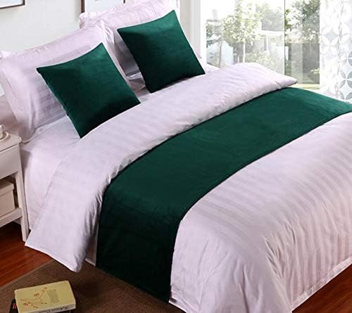 Chemin de lit en velours haut de gamme vert chasseur avec taies d'oreiller assorties