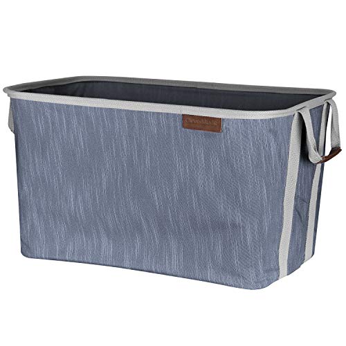 CleverMade Collapsible Fabric Laundry Basket - Durable Pop Up Storage Organizer with Handles - Space-SAVING XL Clothes Hamper with Sturdy Frame, Navy/Grey
