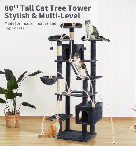 Árbol para Gatos Alto 80 pulg con Rascador y Hamaca miniatura 6
