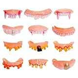 Marrywindix 12 Pieces Gnarly Teeth Gag Teeth Ugly Fake Teeth Vampire Denture Teeth for Halloween Costume Party Favors Photos Props (12 Blood Styles)