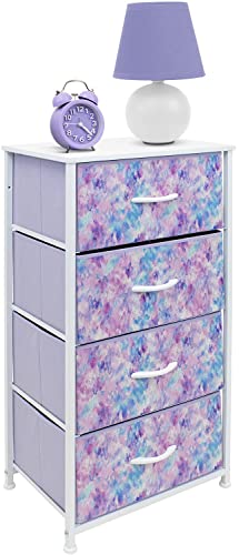 Sorbus Dresser Storage Tower, Organizer Drawers For Closet Boys & Girls Bedroom Bedside Furniture, Chest For Home, College Dorm, Steel Frame, Wood Top, Tie-Dye Fabric Bins (4-Drawer, Blue/Pink/Purple) #TOP3