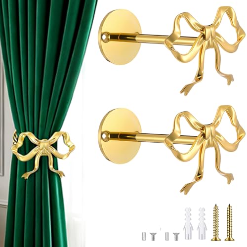 2 PCS Luxury Large Gold Bow Curtain Holdbacks, Wall-Mounted Tiebacks