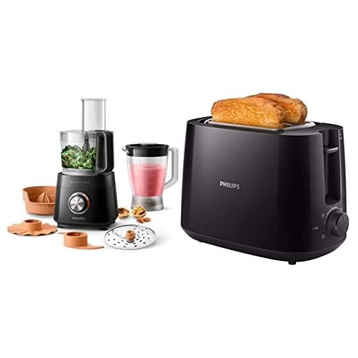 Philips Robot De Cocina Hr7510/10 - Robot De Cocina Compacto Todo En Uno, Amasa, Bate + Hd2581/90 Daily Collection Hd2581/90-Tostador, Negro, Giratorio