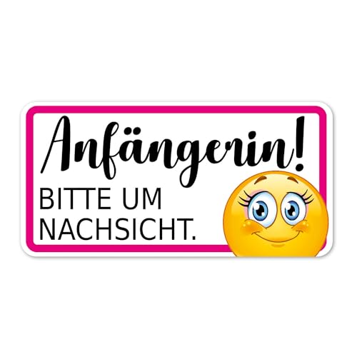 Fahrzeug-Aufkleber Anfängerin! Bitte um Nachsicht I 20 x 10 cm I Vorsicht Achtung Fahranfänger-in I Autoaufkleber wetterfest I mit Smile I kfz283 I