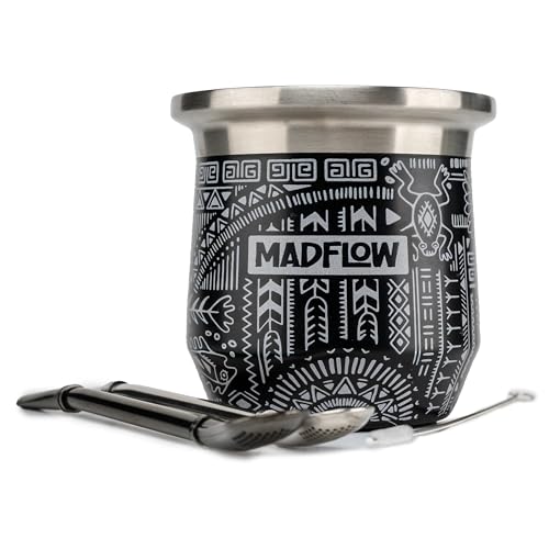 MADFLOW Taza de yerba mate. Taza mate de acero inoxidable con 2 bombas. Un árbol plantado en los Estados Unidos por cada unidad vendida. Calabaza Yerba Mate aislada al vacío de doble pared. Juego