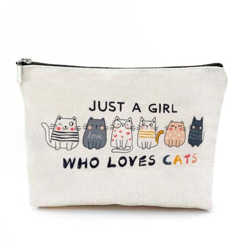 XMRSOY Cat Lover Makeup Bag, Waterproof Travel Cosmetic Pouch, 9.8 x 6.7 inches, Aesthetic Canvas Bag, Zipper Closure, Gift for Women (five cat)