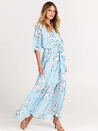 Image of ANRABESS Womens Boho Floral Wedding Guest Maxi Dress | Flowy A-Line Chiffon with Slit, Elegant V Neck Wrap Elastic Waist, Casual 1 /2 Sleeve Spring Summer Outfits, Tea Party